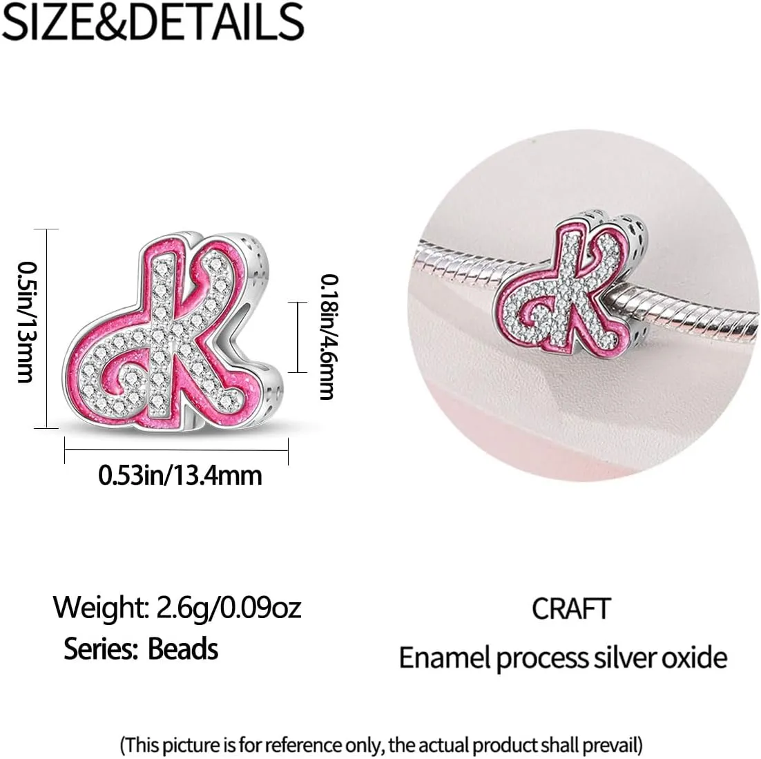 Barbie Pink Letter Charms for Pandora Bracelets Necklaces DIY A-Z Alphabet Initial Beads for Women Jrwelry Gift