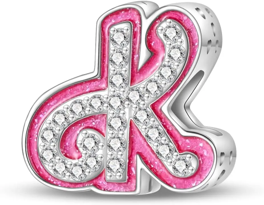 Barbie Pink Letter Charms for Pandora Bracelets Necklaces DIY A-Z Alphabet Initial Beads for Women Jrwelry Gift