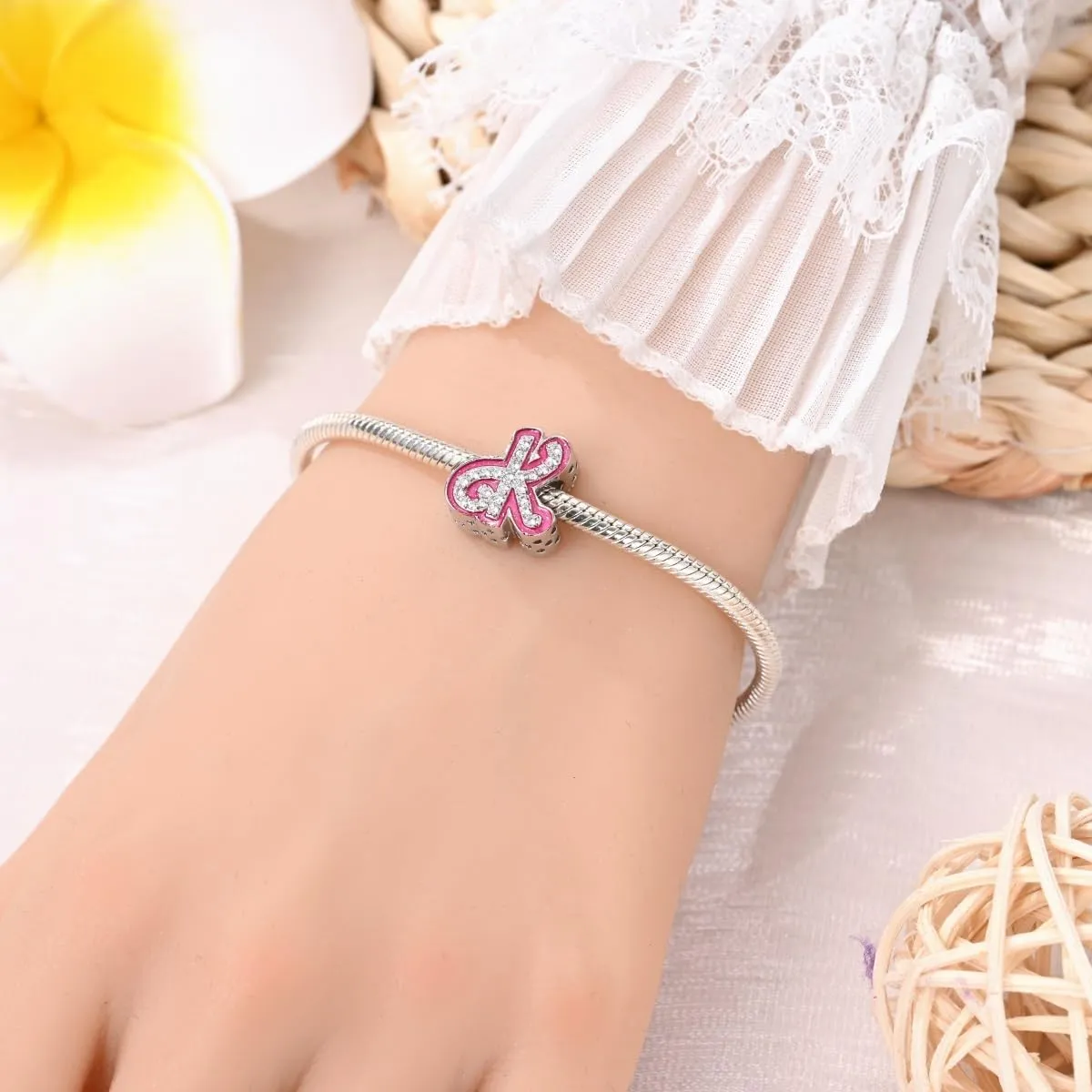 Barbie Pink Letter Charms for Pandora Bracelets Necklaces DIY A-Z Alphabet Initial Beads for Women Jrwelry Gift