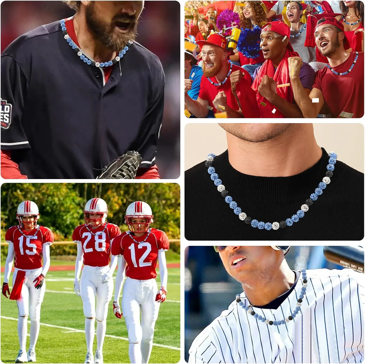 Baseball Ice Necklace for Men Bling Baseball Beaded Necklace Sparkle Rhinestone Baseball Necklace Adjustable Baseball Bling Necklace Jewelry for Phillies Baseball Team Lovers