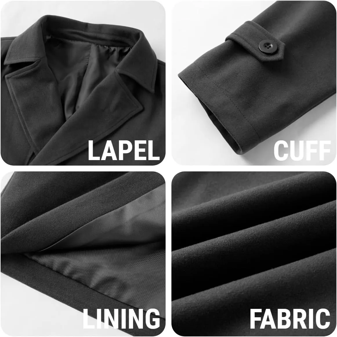 Bbalizko Mens Classic Pea Coat Notched Collar Double Breasted Slim Fit Winter Warm Heavyweight Trench Coats