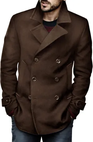 Bbalizko Mens Classic Pea Coat Notched Collar Double Breasted Slim Fit Winter Warm Heavyweight Trench Coats