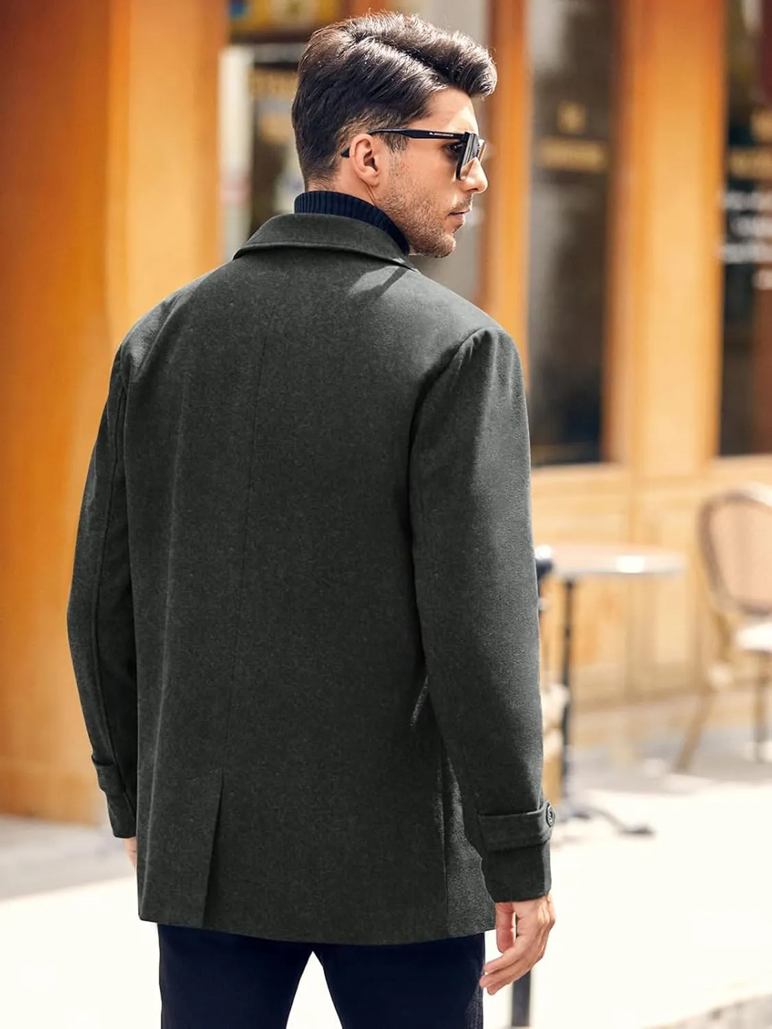Bbalizko Mens Classic Pea Coat Notched Collar Double Breasted Slim Fit Winter Warm Heavyweight Trench Coats