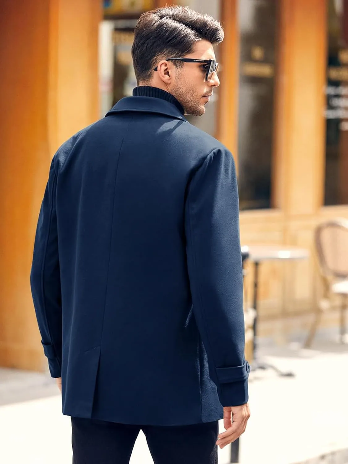 Bbalizko Mens Classic Pea Coat Notched Collar Double Breasted Slim Fit Winter Warm Heavyweight Trench Coats