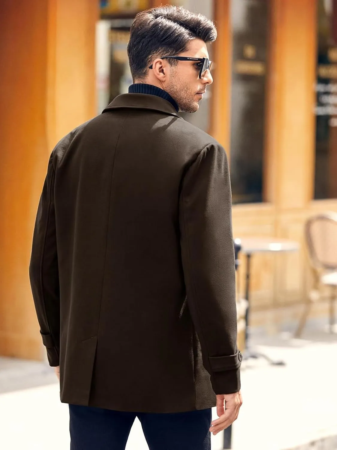 Bbalizko Mens Classic Pea Coat Notched Collar Double Breasted Slim Fit Winter Warm Heavyweight Trench Coats