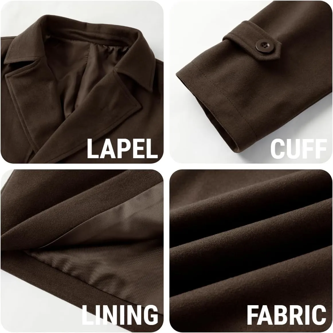 Bbalizko Mens Classic Pea Coat Notched Collar Double Breasted Slim Fit Winter Warm Heavyweight Trench Coats