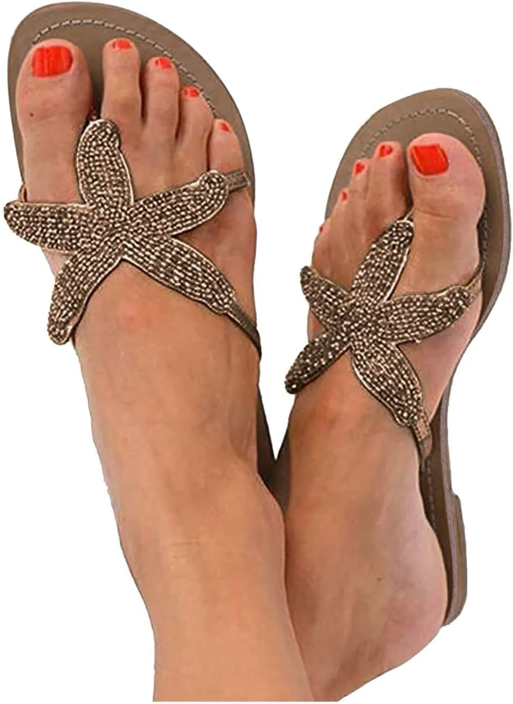 Beach Sandals for Woman Orthopedic Clip Toe Flat Slippers Lightweight Anti Slip Casual Slippers Cute Starfish Shower Beach Pool Bathroom Flat Slides Shoes