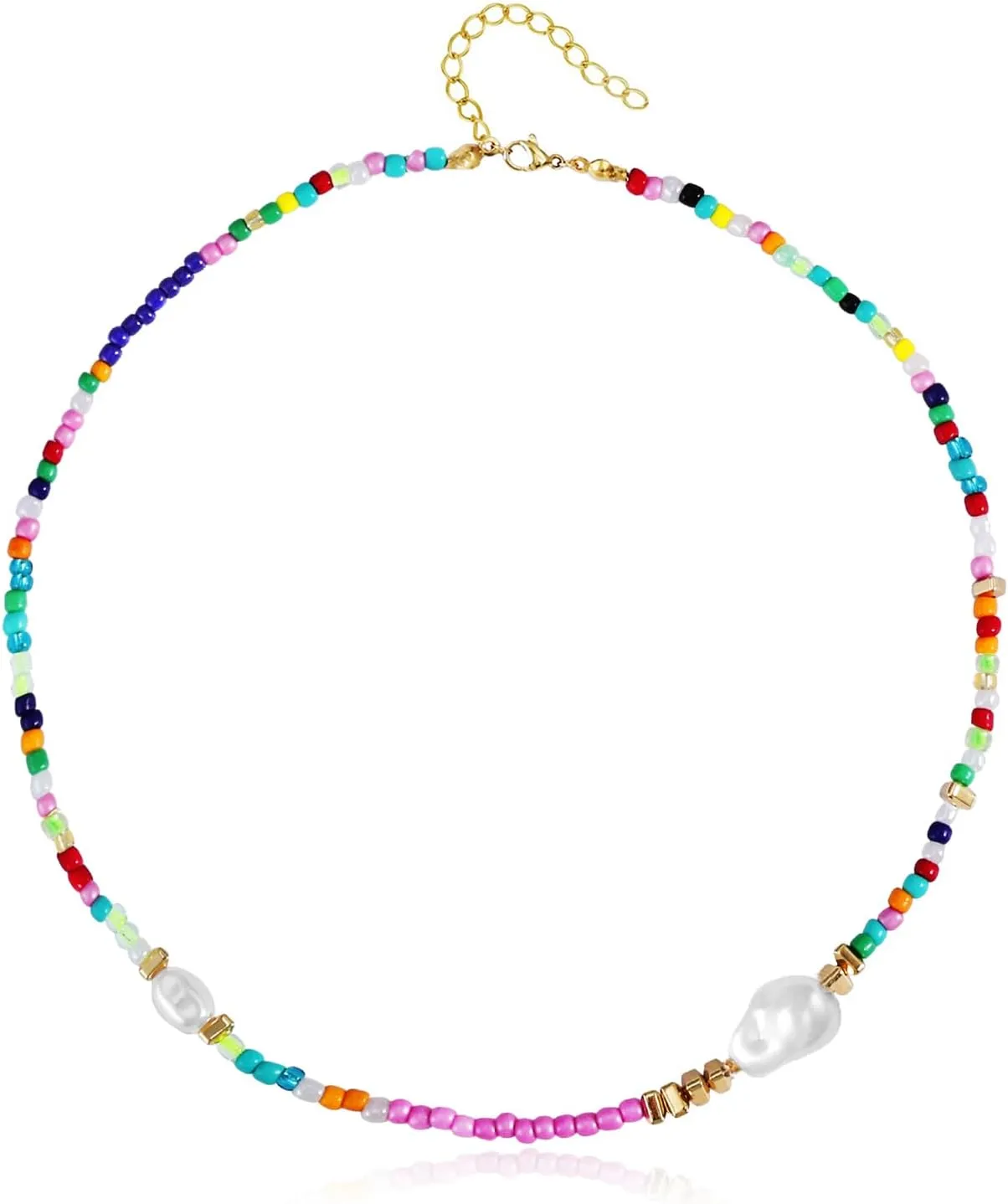 Beaded Choker Necklace for Women Colorful Beaded Necklace Pearl Choker Necklace 14K Gold Plated Necklace Summer Beach Pearl Necklace for Women Girls Y2K Jewelry