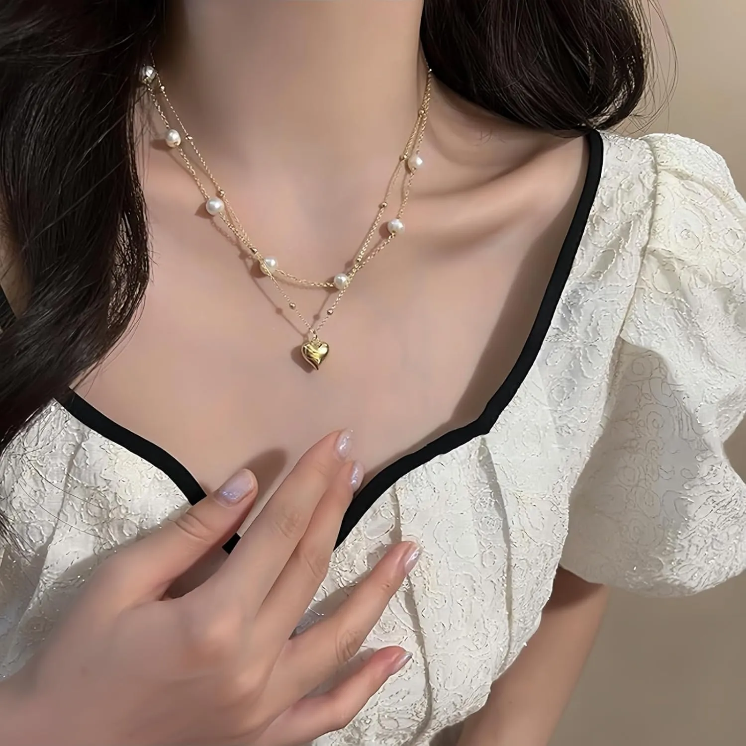Beaded Pearl Balls Layered Gold Plated Necklaces For Women Trendy Dainty Non Tarnish 14k Gold Layering Prom Necklace Set Gold Chain Choker Pendants Charm Necklace Stack For Women