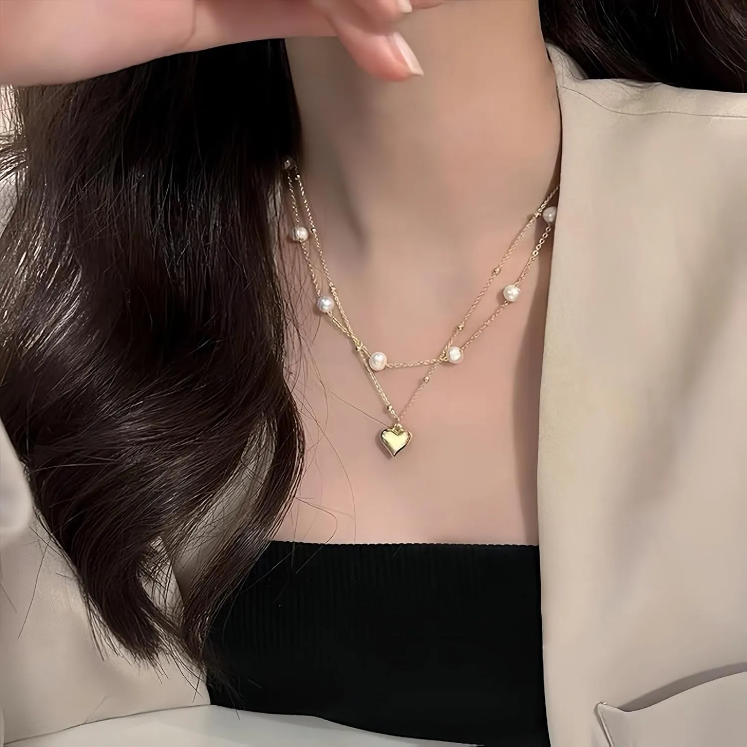 Beaded Pearl Balls Layered Gold Plated Necklaces For Women Trendy Dainty Non Tarnish 14k Gold Layering Prom Necklace Set Gold Chain Choker Pendants Charm Necklace Stack For Women