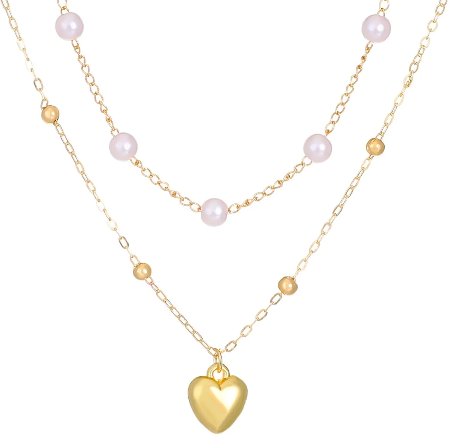 Beaded Pearl Balls Layered Gold Plated Necklaces For Women Trendy Dainty Non Tarnish 14k Gold Layering Prom Necklace Set Gold Chain Choker Pendants Charm Necklace Stack For Women