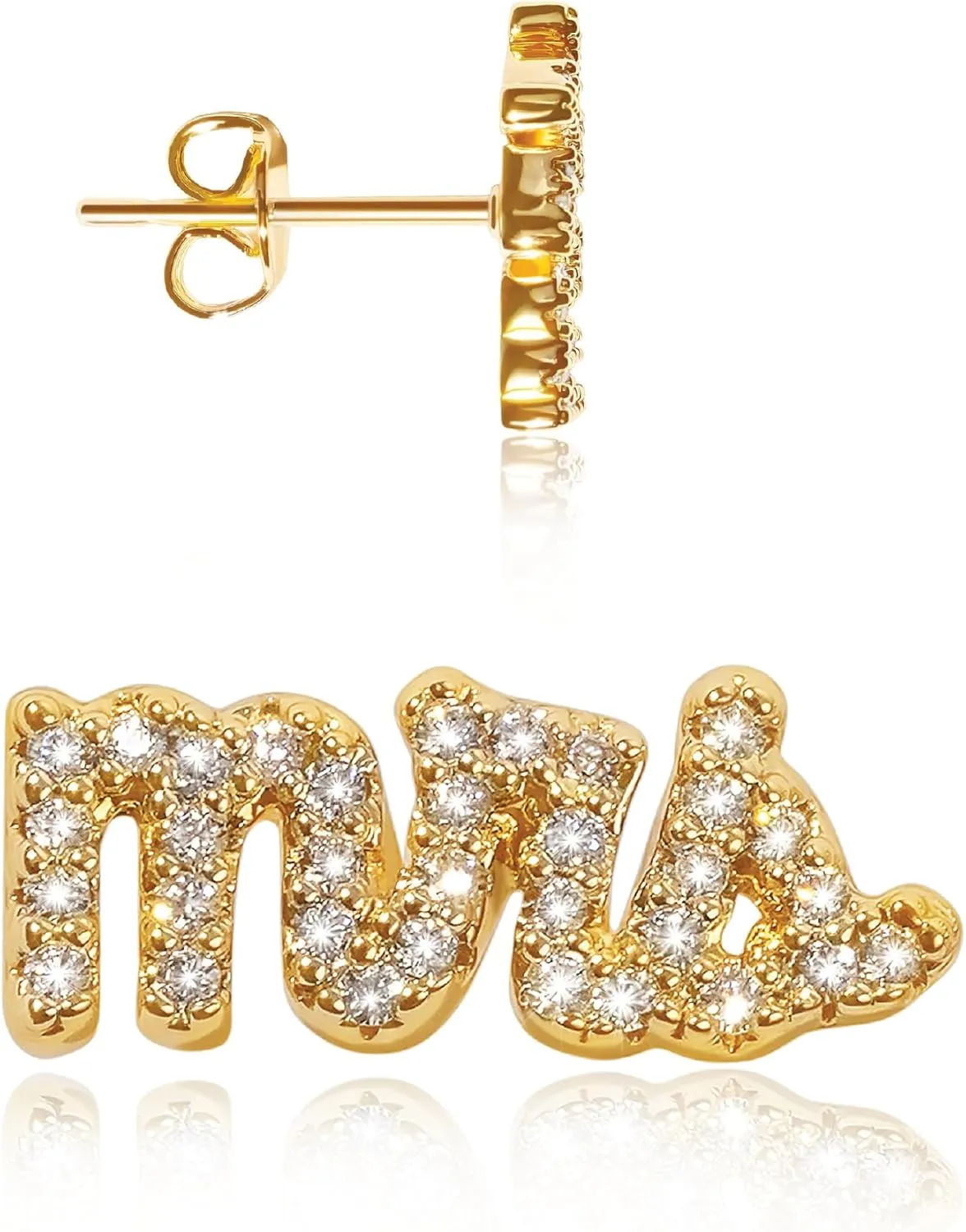 Benevolence LA Mrs Earrings with Pave Stones | Gold Dipped Studs for Women | Dainty Cute Stud Earring | Bride To Be Gifts Ideas | Designed in California