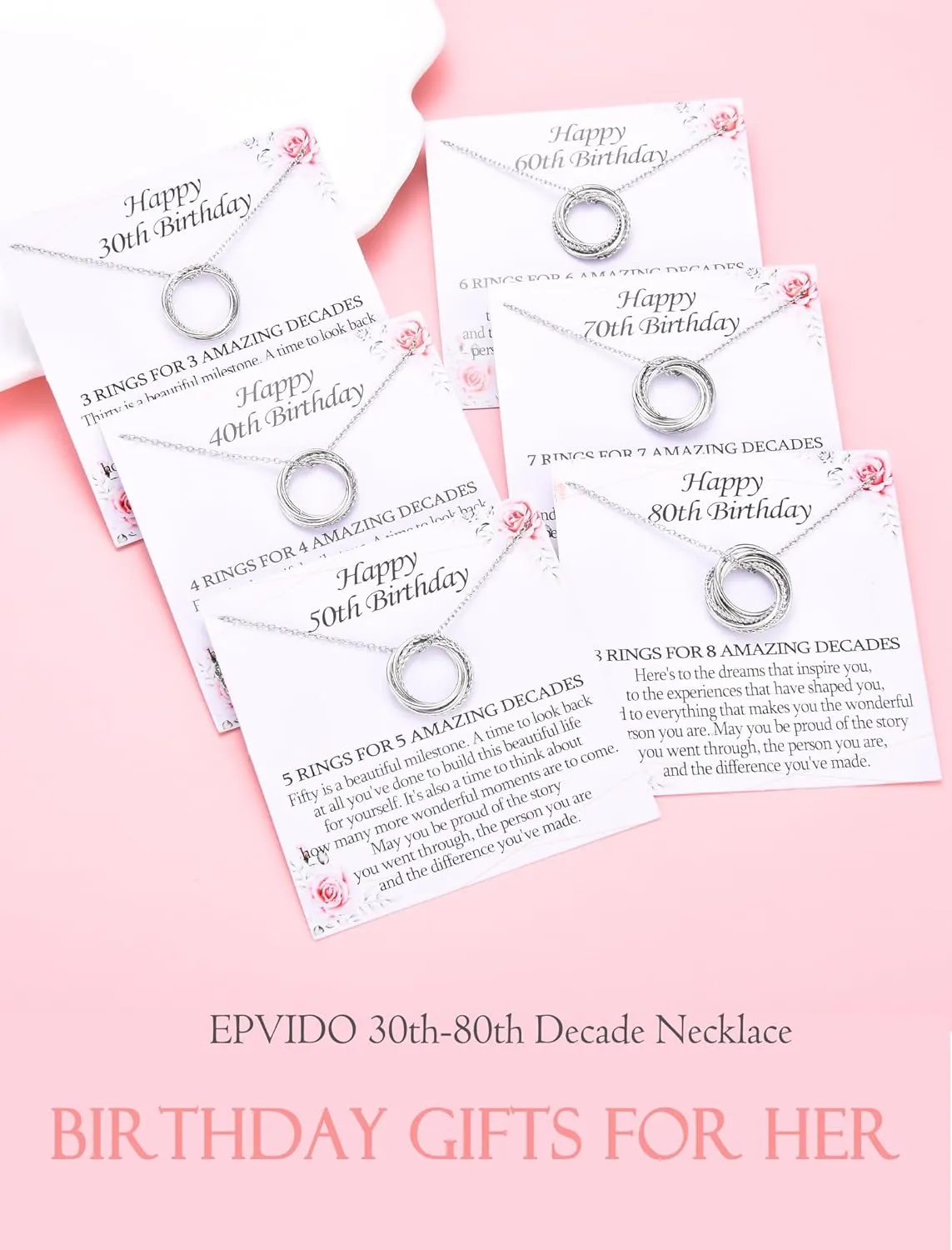 Birthday Gifts for Women Happy 30th 40th 50th 60th 70th 80th Birthday Decade Necklace Meaningful Gifts Necklace for Mom Mother in Law Grandma