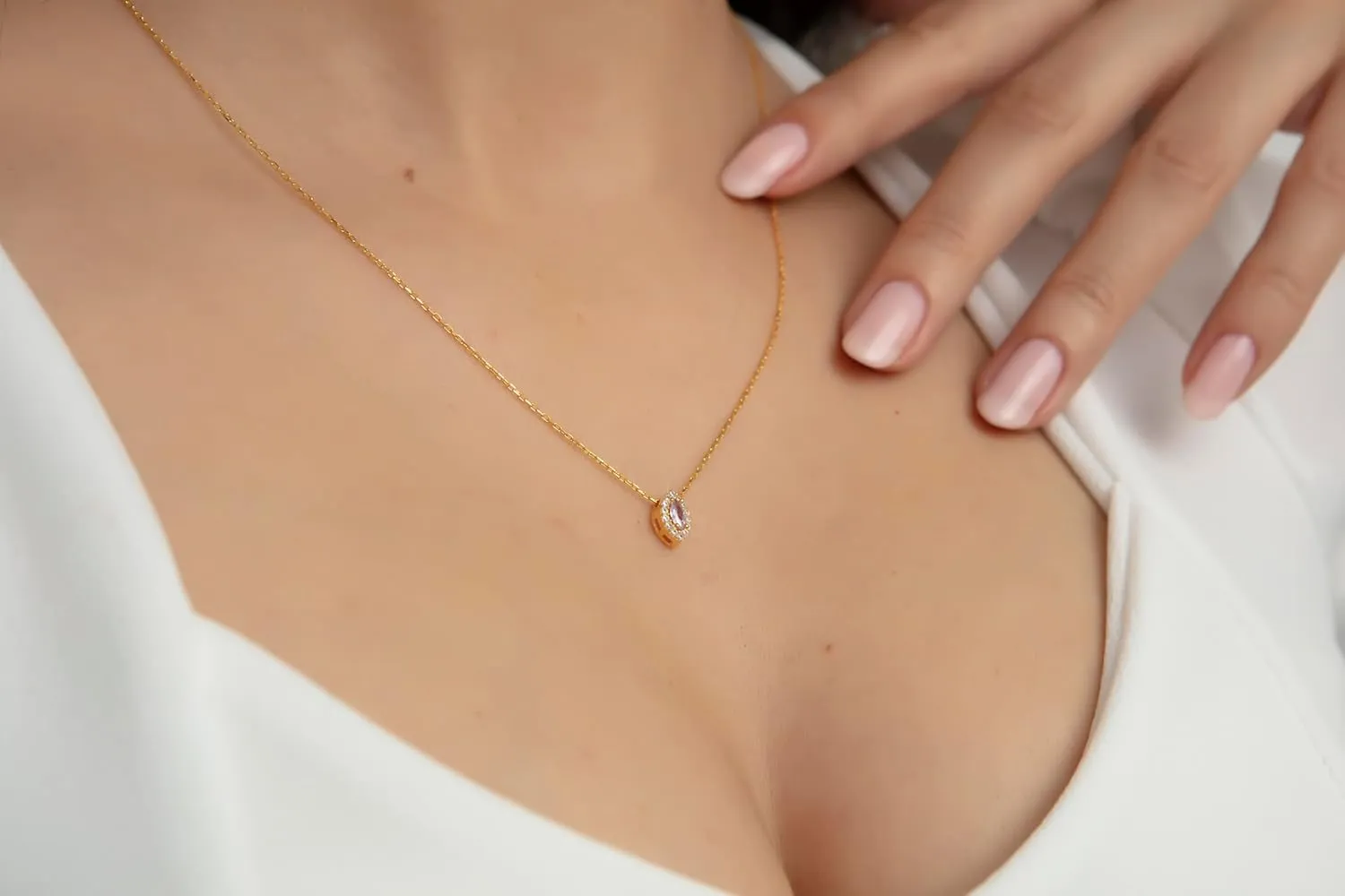 Birthstone Necklace for Women, Personalized 925 Sterling Silver and 14K Gold Plated Marquise Shape Birthstone Pendant, Customized Jewelry Gift for Women
