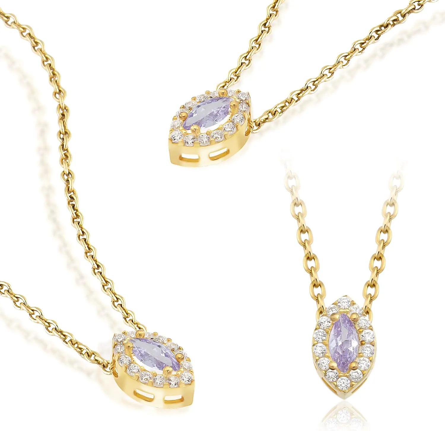 Birthstone Necklace for Women, Personalized 925 Sterling Silver and 14K Gold Plated Marquise Shape Birthstone Pendant, Customized Jewelry Gift for Women
