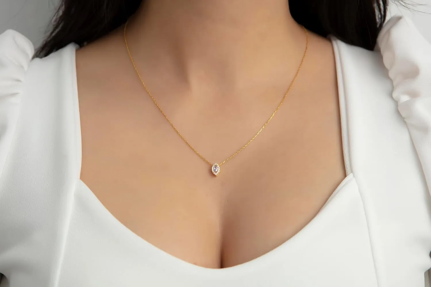 Birthstone Necklace for Women, Personalized 925 Sterling Silver and 14K Gold Plated Marquise Shape Birthstone Pendant, Customized Jewelry Gift for Women