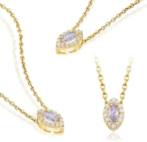 Birthstone Necklace for Women, Personalized 925 Sterling Silver and 14K Gold Plated Marquise Shape Birthstone Pendant, Customized Jewelry Gift for Women