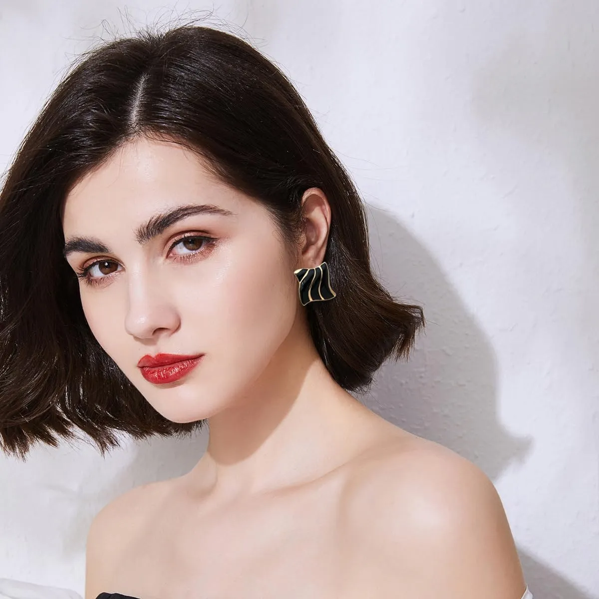 Black White Earrings for Women Geometric Stud Statement Fashion Jewelry