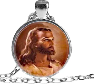 Blazing Autumn Religious Jesus Pendant Necklace/Bracelet Photo Glass Dome Jewelry