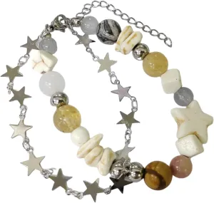 Blue Drop Y2k Bracelet Double Layer Star Imitation Pearls Strand Bracelet for Women Cute Handmade Planets Universe Beaded Stone Bracelet Aesthetic Jewelry Friendship Gift