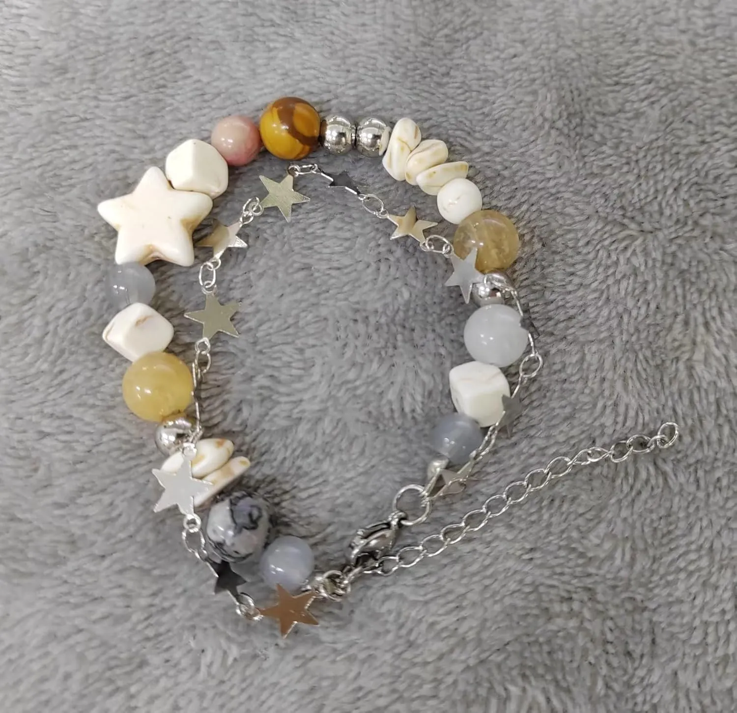 Blue Drop Y2k Bracelet Double Layer Star Imitation Pearls Strand Bracelet for Women Cute Handmade Planets Universe Beaded Stone Bracelet Aesthetic Jewelry Friendship Gift