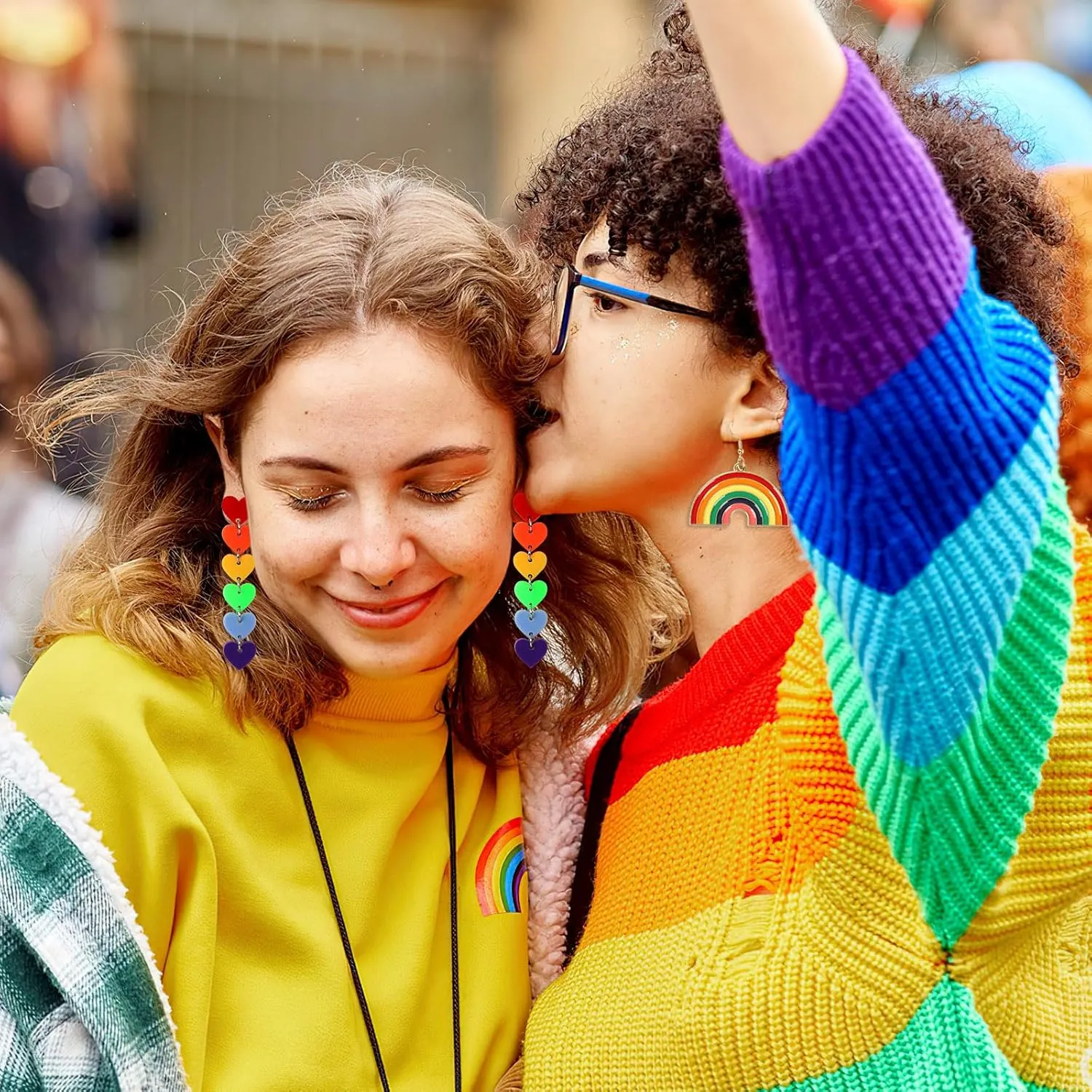 BOARDFEB 4 Pairs Rainbow Earrings Pride Earrings Accessories Rainbow Mesh Drop Clip Earrings Heart Shape Earrings Love Wins Earrings Pride Party Favor Toy Gift for Women Girls, 442-6909