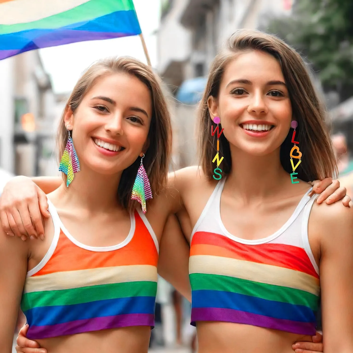 BOARDFEB 4 Pairs Rainbow Earrings Pride Earrings Accessories Rainbow Mesh Drop Clip Earrings Heart Shape Earrings Love Wins Earrings Pride Party Favor Toy Gift for Women Girls, 442-6909