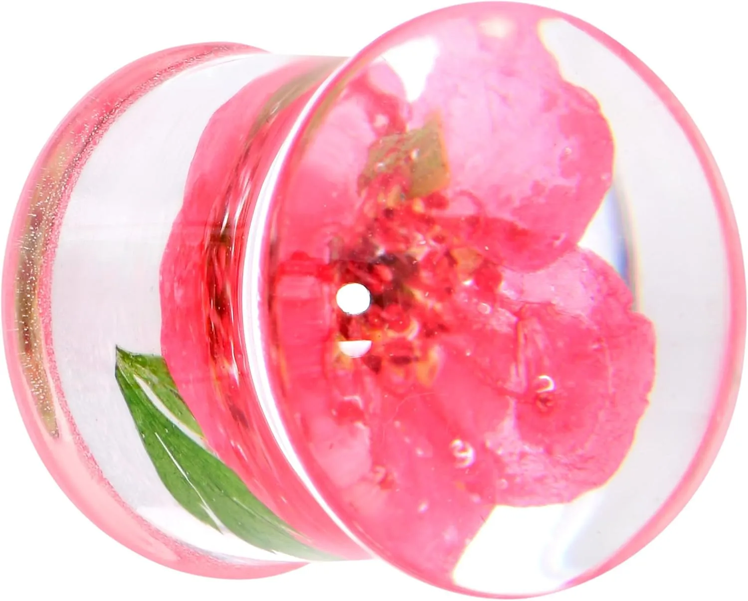 Body Candy Womens 2Pc Clear Acrylic Green Pink Flower Double Flare Tunnel Plug Ear Plug Gauges Set of 2