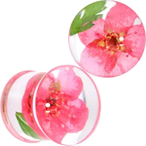 Body Candy Womens 2Pc Clear Acrylic Green Pink Flower Double Flare Tunnel Plug Ear Plug Gauges Set of 2
