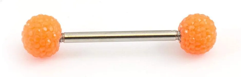 BodyJewelryOnline Tongue Barbell with Acrylic Textured Designed Balls 14ga 5/8 inches -15mm