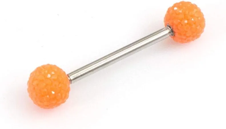 BodyJewelryOnline Tongue Barbell with Acrylic Textured Designed Balls 14ga 5/8 inches -15mm