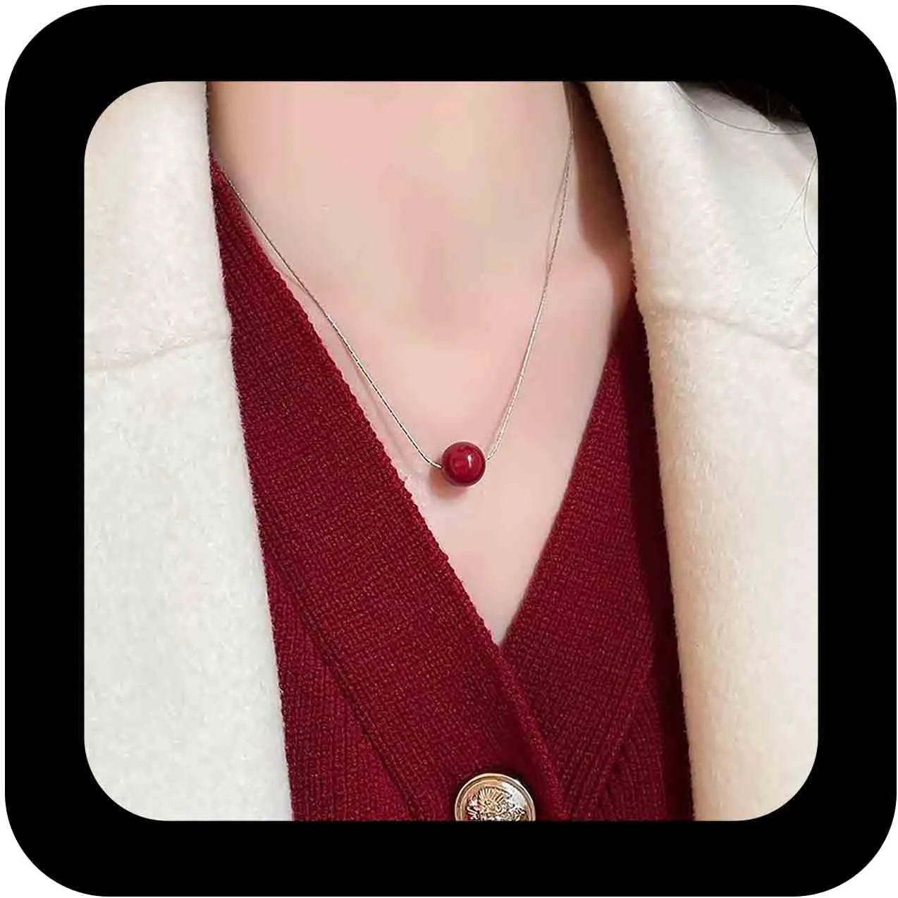 Bohemian Acrylic Bead Choker Necklace Silver Snake Bone Chain Necklace Round Red pearl Beaded Collar Necklaces Chunky Bead Sleek Chain Necklaces Jewelry for Women