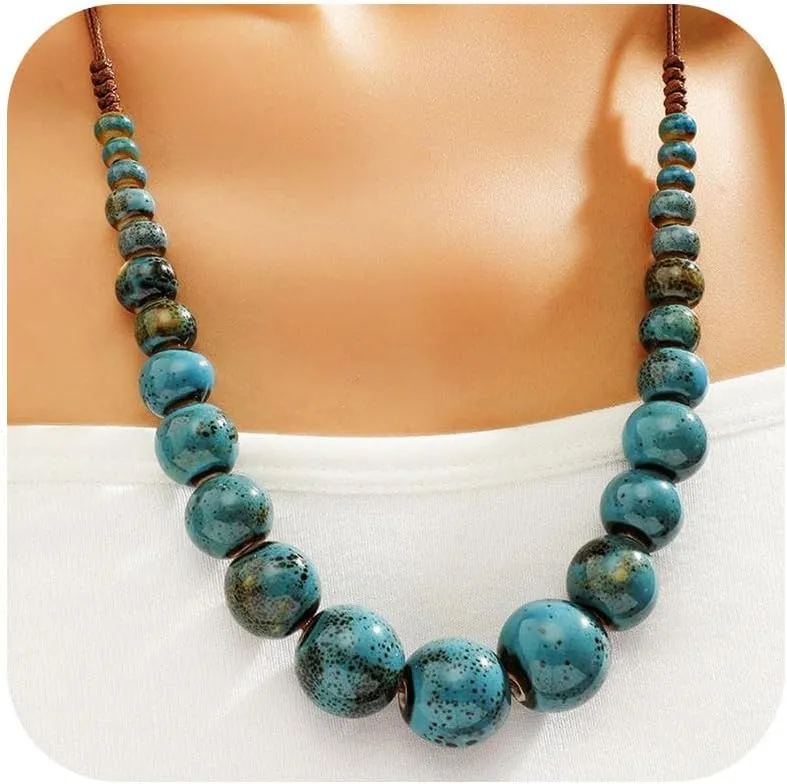 Boho Beaded Necklace for Women Long Vintage Beads Necklace Adjustable Length Handmade Multilayer Layered Chain Jewelry Gift for Her