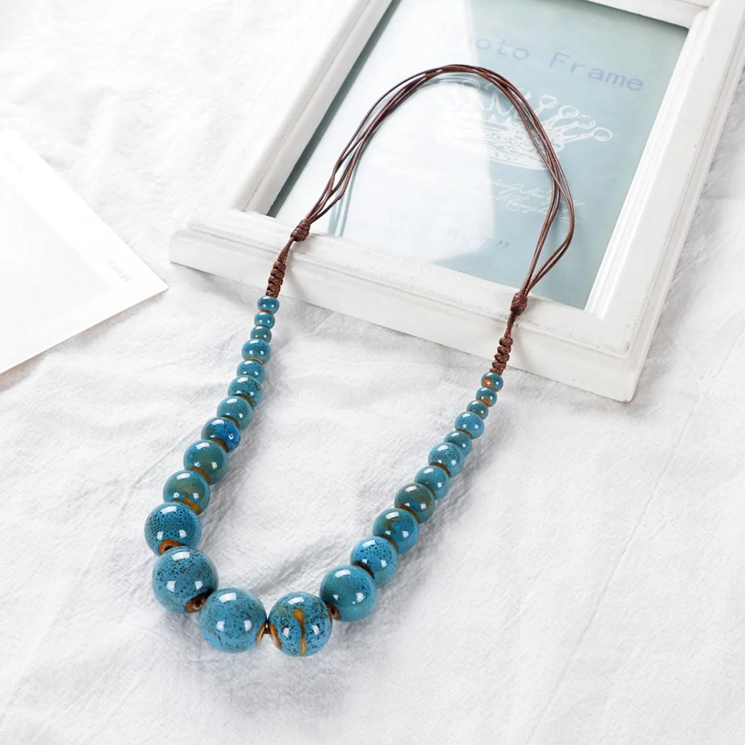 Boho Beaded Necklace for Women Long Vintage Beads Necklace Adjustable Length Handmade Multilayer Layered Chain Jewelry Gift for Her