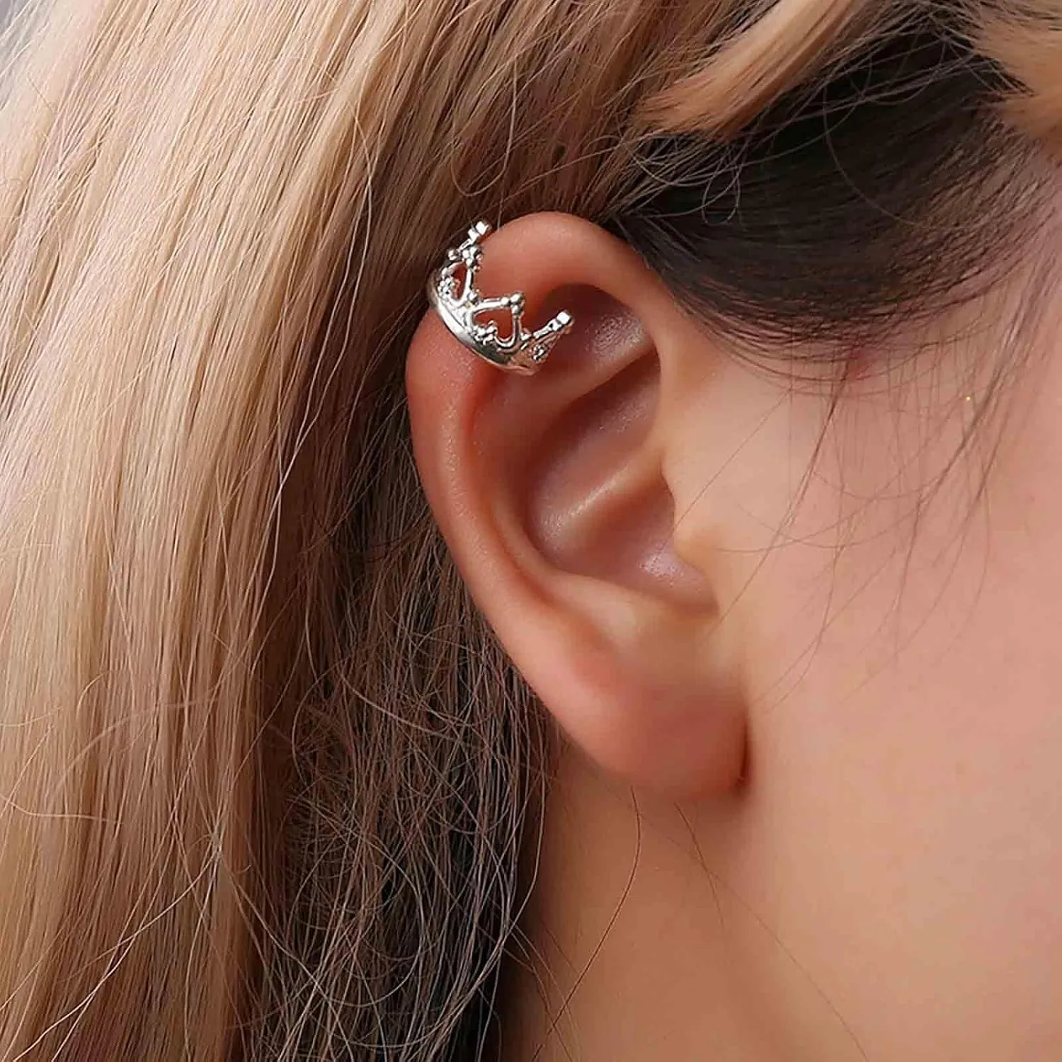 Boho Crown Ear Cuff Earrings Crown Cuff Wrap Earrings Gold Crown Cartilage Cuff Earrings Princess Crown Crawler Cuff Earrings Hollow Crown Earrings No Piercing Earrings Jewelry for Women