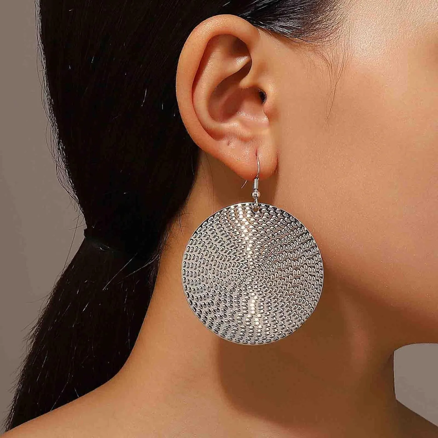 Boho Large Disc Drop Earrings Hammered Disc Earring Disc coin Dangle Earrings Gold Coin Statement Earrings Jewelry for Women