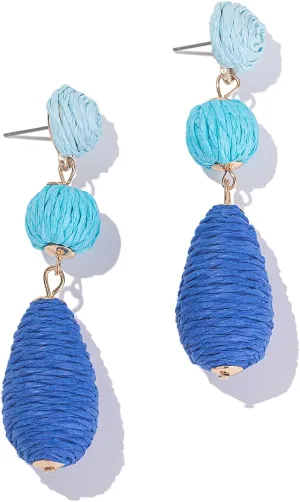 Boho Raffia Earrings Statement Dangle Earrings Cute Teardrop Ball Earrings Colorful Summer Jewelry Handmade Rattan Earrings for Women