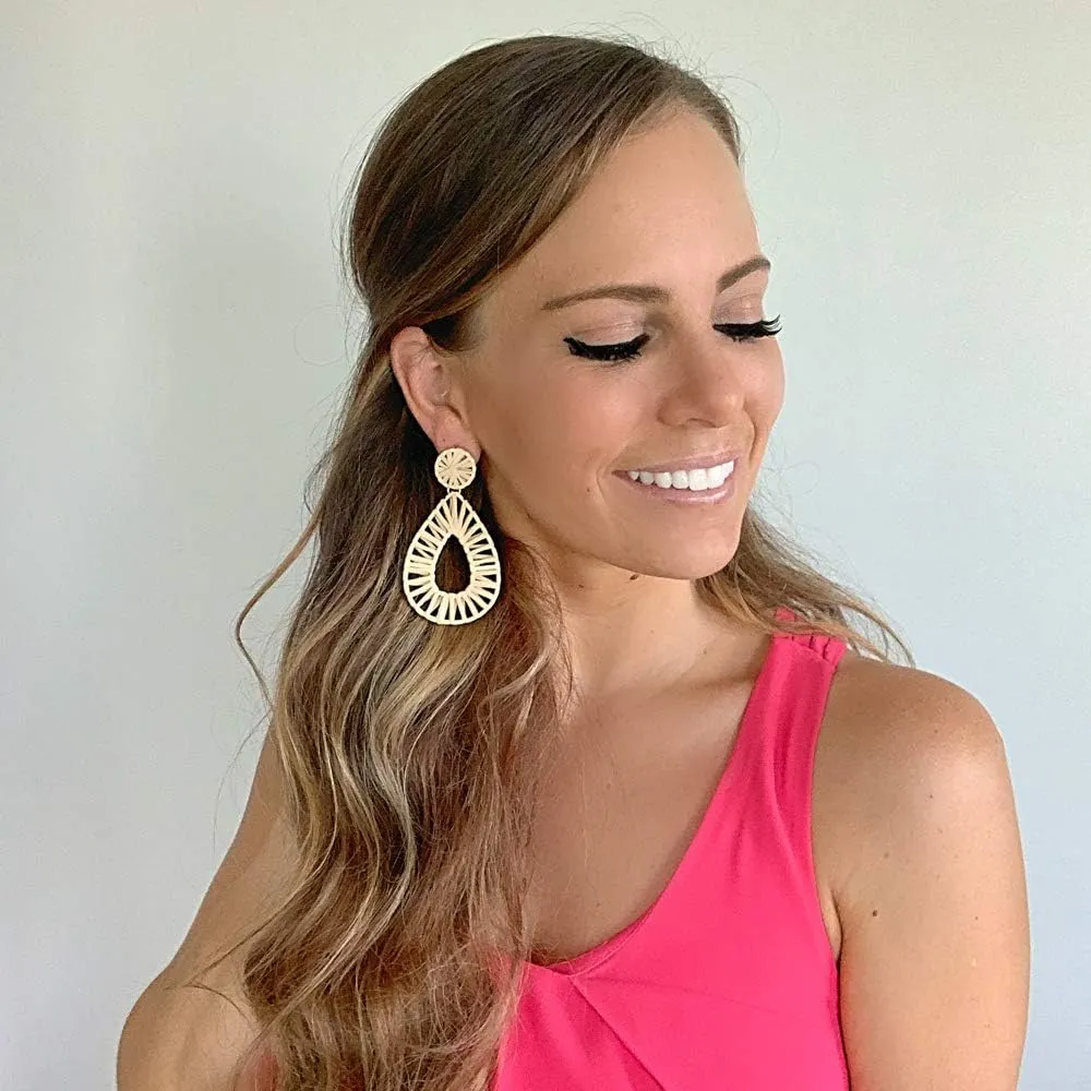 Boho Raffia Earrings Statement Teardrop Earrings Drop Dangle Bohemian Earrings for Women Cute Handmade Earring