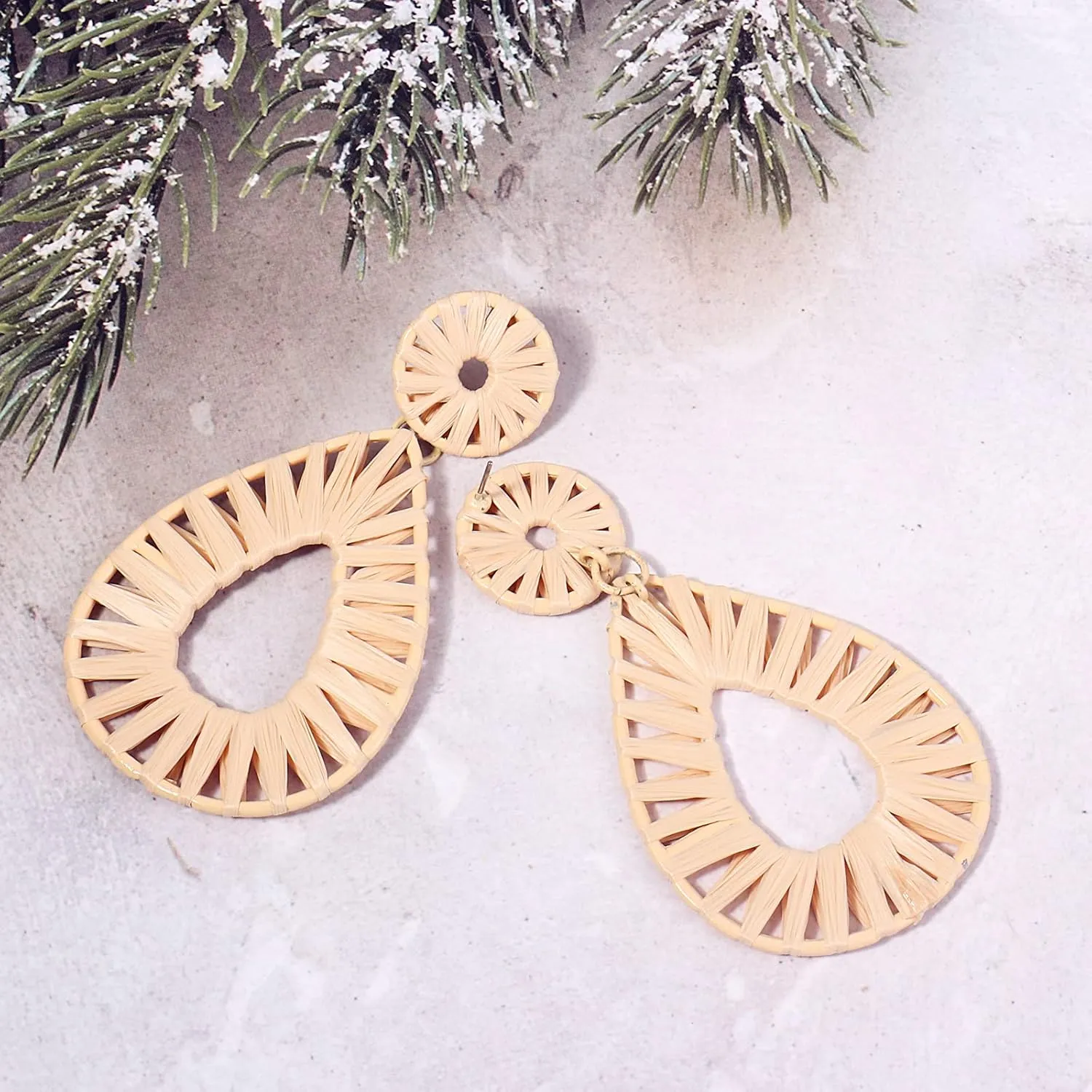 Boho Raffia Earrings Statement Teardrop Earrings Drop Dangle Bohemian Earrings for Women Cute Handmade Earring