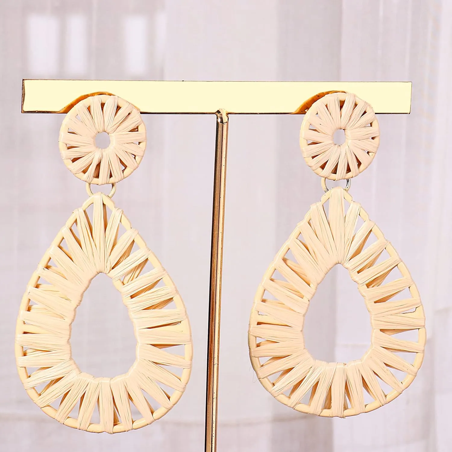 Boho Raffia Earrings Statement Teardrop Earrings Drop Dangle Bohemian Earrings for Women Cute Handmade Earring