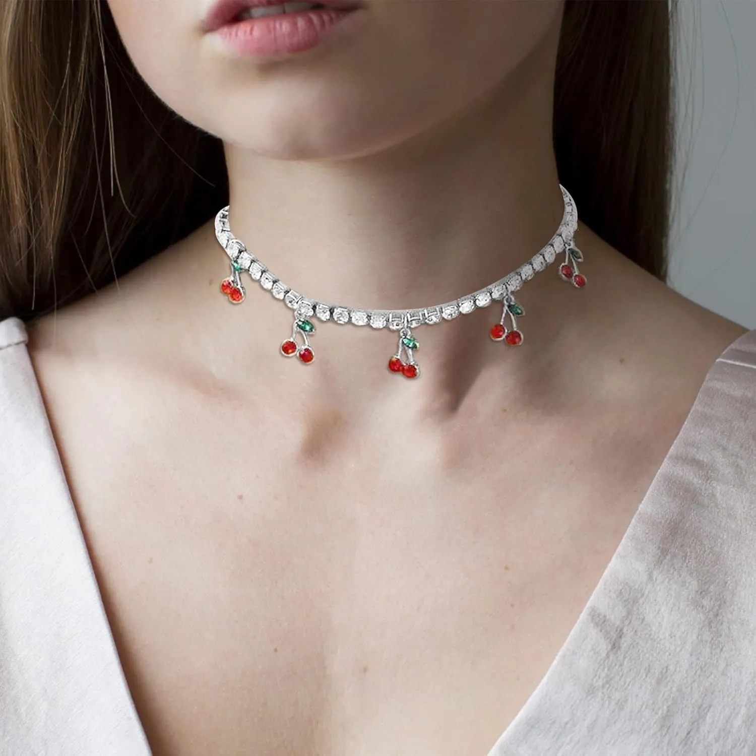 Boho Rhinestones Pearl Choker Necklace for Women Multilayer Pearl Prom Choker Necklaces