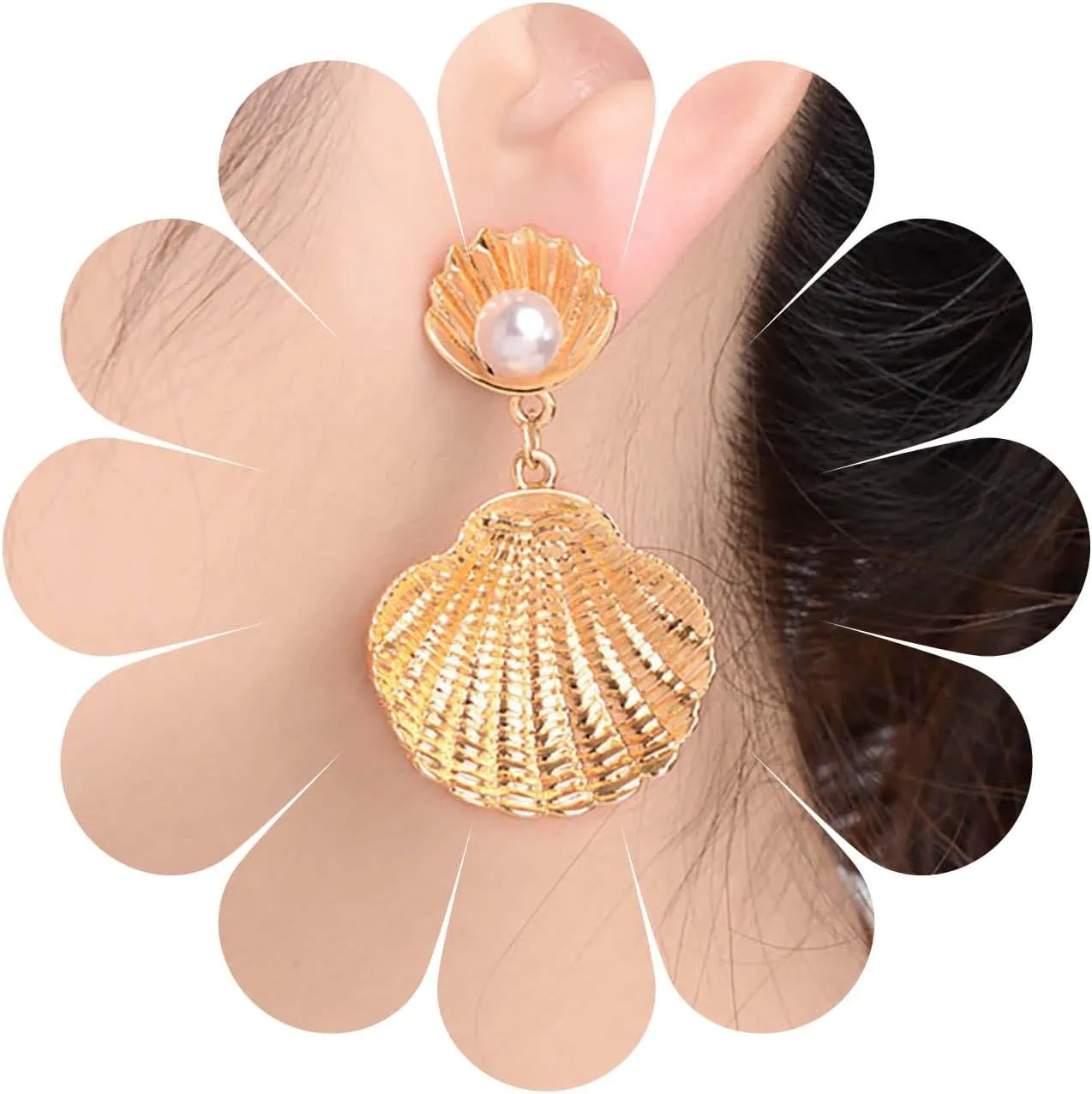 Boho Seashell Drop Earrings Pearl Shell Dangle Earrings Gold Shell Scallop Earrings Shell Shape Earrings Metal Shell Earrings Jewelry for Women