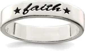 Bonyak Jewelry Sterling Silver Antiqued & Polished Faith Ring Sleek, Size 7