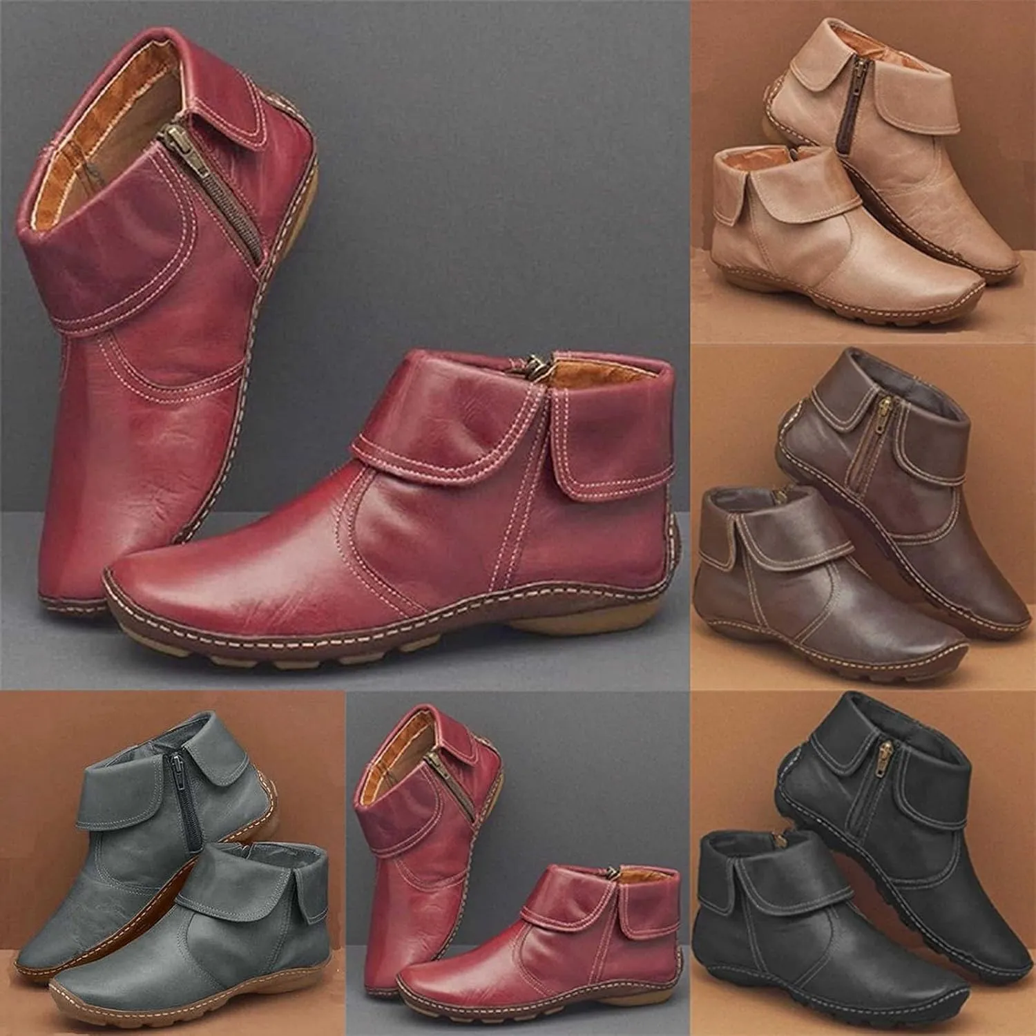 Boots Women Fall Boots for Women Womens Leather Booties Botas De Piel Para Mujer Elegantes Ankle Cowboy Boots for Women Wide Width Women's Shoes Size 11 Wide Width