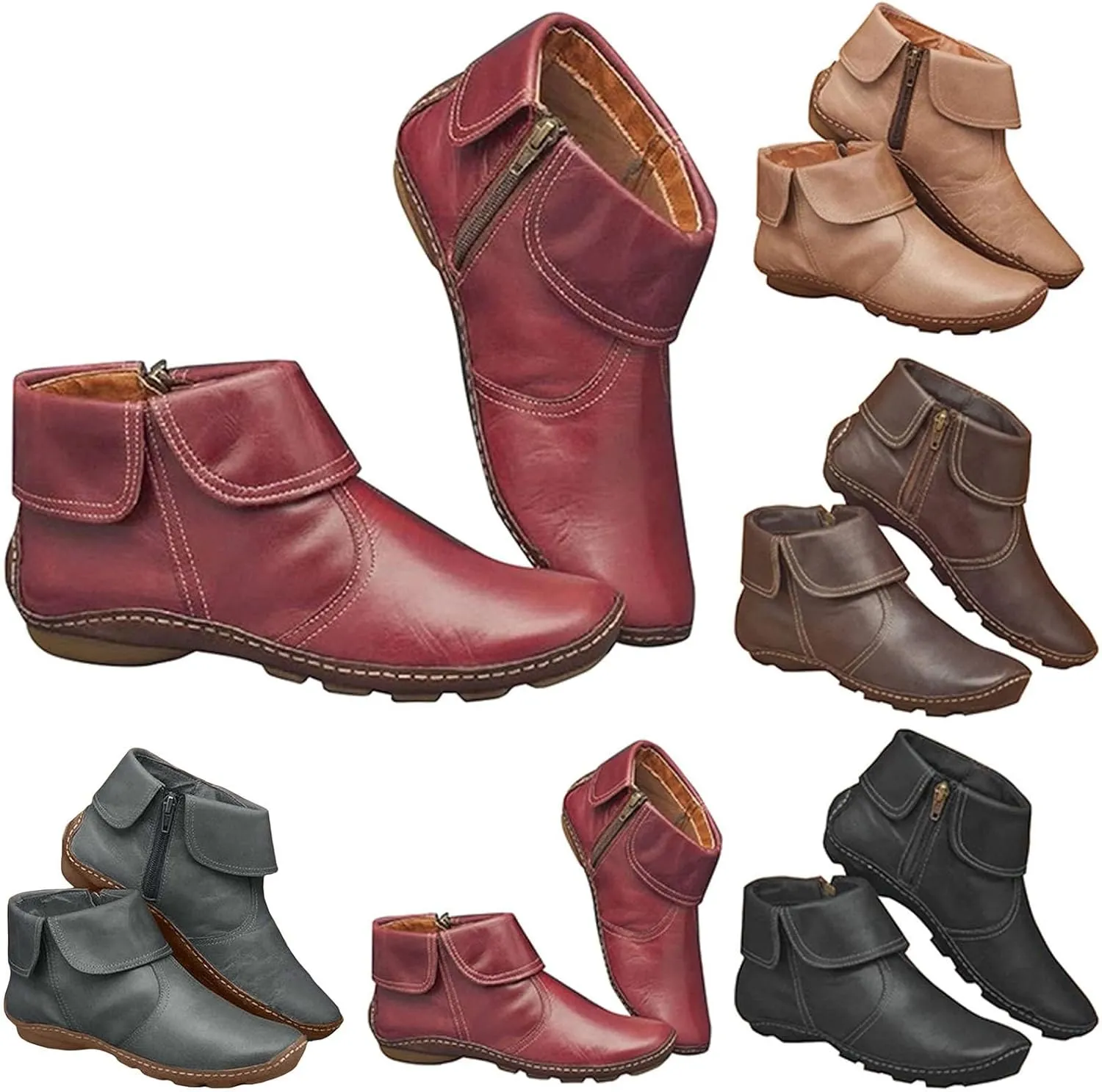 Boots Women Fall Boots for Women Womens Leather Booties Botas De Piel Para Mujer Elegantes Ankle Cowboy Boots for Women Wide Width Women's Shoes Size 11 Wide Width