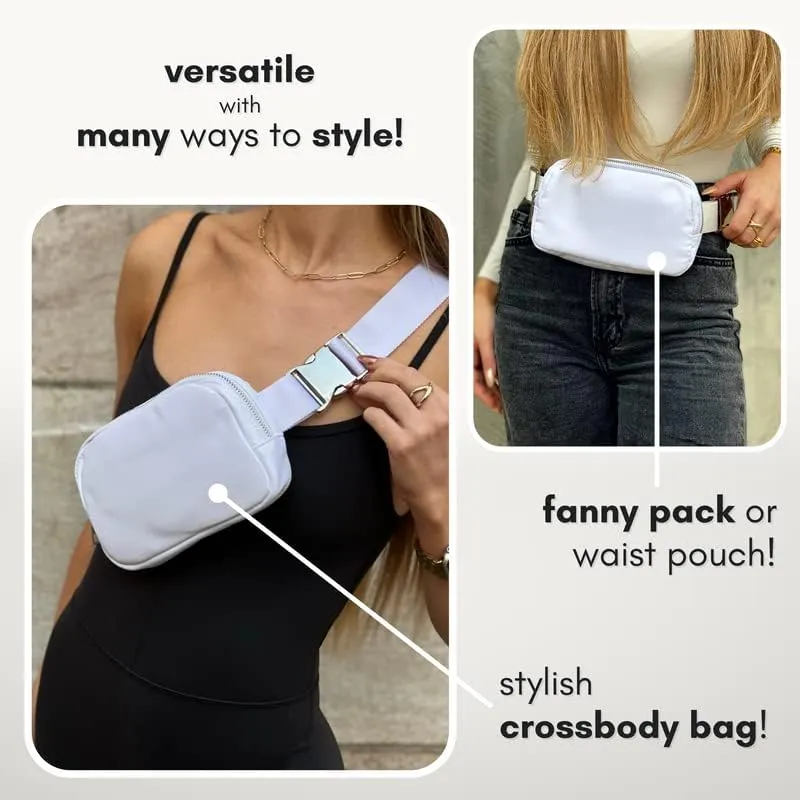 Boutique Belt Bag | Crossbody Bag Fanny Pack for Women Fashionable | Cute Mini Everywhere Bum Hip Waist Pack | Small Fashion Travel Chest Bag | Silver Accessories | Adjustable Extended Strap | White