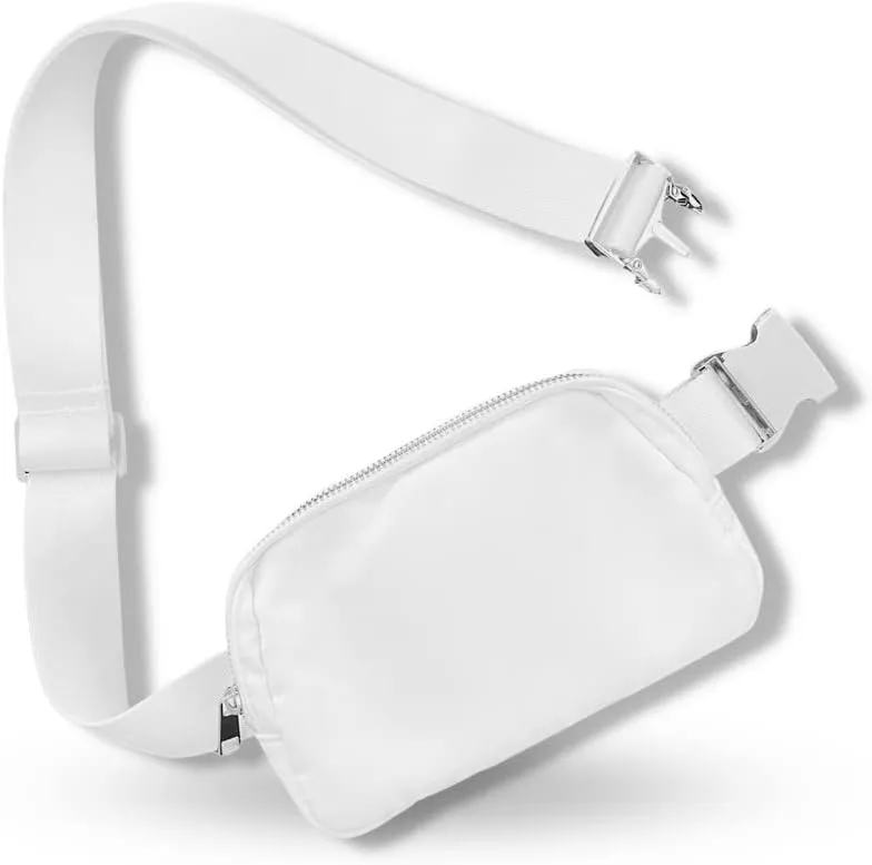 Boutique Belt Bag | Crossbody Bag Fanny Pack for Women Fashionable | Cute Mini Everywhere Bum Hip Waist Pack | Small Fashion Travel Chest Bag | Silver Accessories | Adjustable Extended Strap | White