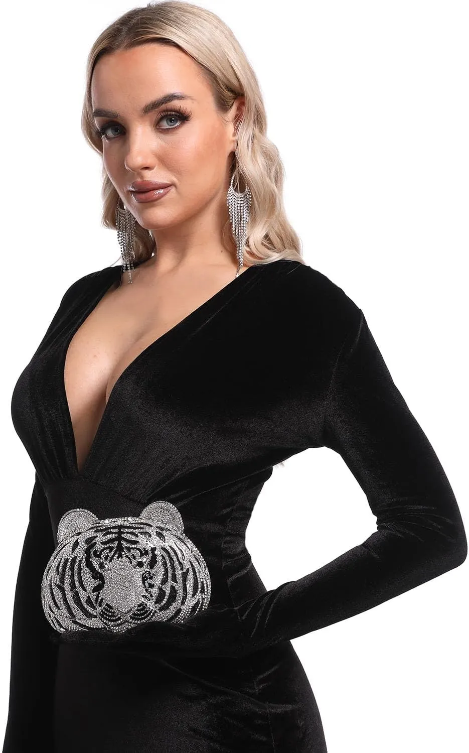 Boutique De FGG Tiger Clutch Purse for Women Animal Crystal Evening Bag Formal Party Rhinestone Handbag Prom Clutch Bag,Mini