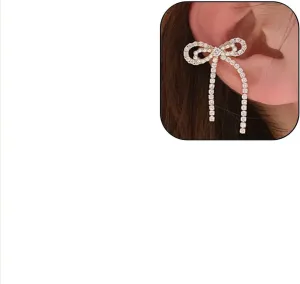 Bow Ear Cuff Earrings for Women Bow Half Hoop Earrings Non-Piercing Cuff Earrings Rhinestone Bowknot Cartilage Hoop Clip On Earrings for Women