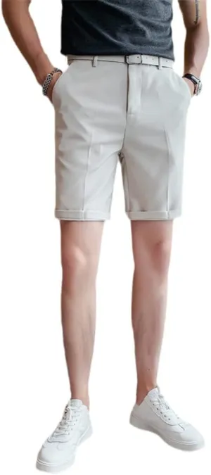 British Style Summer Knee Length Suit Shorts Men Straight Business Formal Wear Slim Fit Casual Short